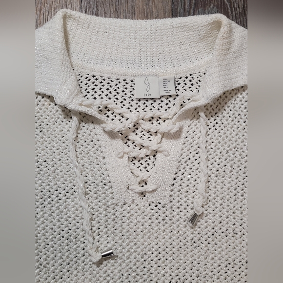 Joie Womens Large Coastal Vibes Textured White Shimmer Crochet Pullover Sweater - Picture 3 of 5